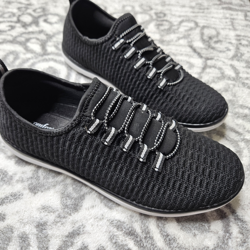 Comfortview Black Knit Women's Athletic Shoes